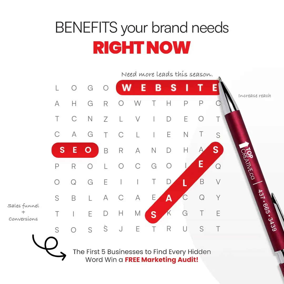 Creative word search social media post designed for Top Creative to increase engagement and brand recall